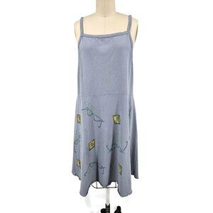 Vtg New Bluefish Heat Wave Tank Dress Womens 2 Blue Fish Organic Cotton